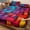 Orange, variant on 2D Flat 3PCS Digital Printed Plaid Bedding Sheet Set, Cool Tech Pattern Deep Pocket Fitted Sheet & 2 Pillowcases, Soft Breathable, Fade Resistant(Green,Queen)