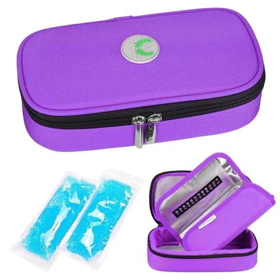 SUNMON Insulin Cooler Travel Case - Medication Insulated Organizer Portable Cooling Medical Bag for Peptide Pen and Diabetic Supplies with 2 Cooler Ice pack (Purple)