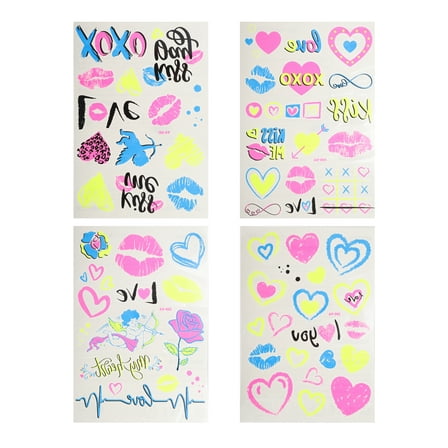 Unique Bargains 4 Pcs Luminous Fake Tattoos Mixed Styles Temporary Tatto Fluorescent Pink