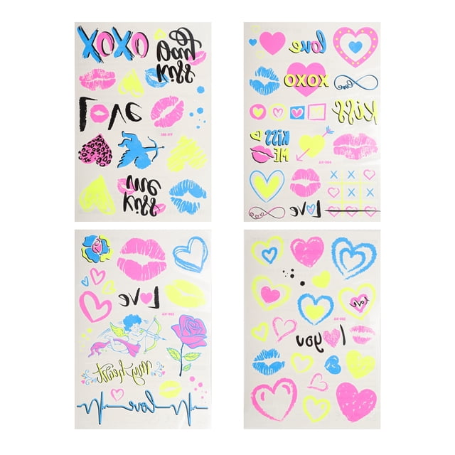 Unique Bargains 4 Pcs Luminous Fake Tattoos Mixed Styles Temporary Tatto Fluorescent Pink