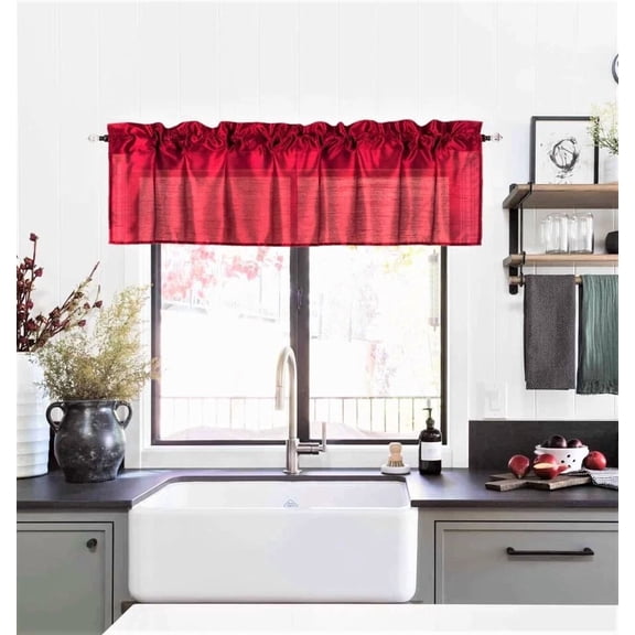 Gorgeous Home Linen Burgundy 1pc Semisheer Solid Faux Silk Rod Pocket Straight Window Valance 55"in Wide X 18"in Length