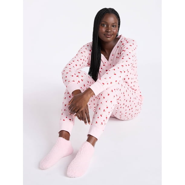 Joyspun Women's Waffle Knit Henley Sleep Top, Joggers and Socks Joyspun Women's Waffle Knit Henley Sleep Top, Joggers and Socks