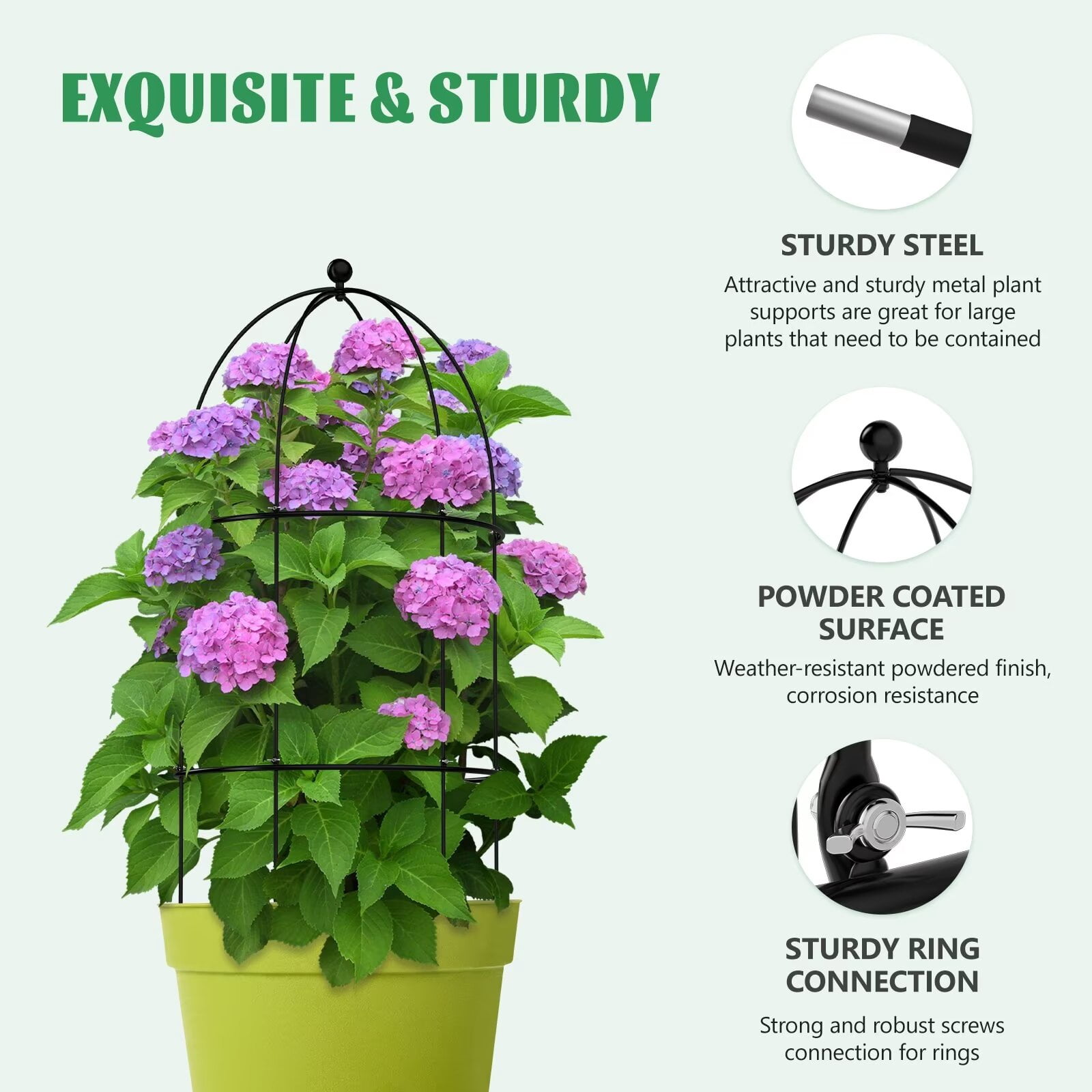 MOPHOTO Garden Trellis for Climbing Plants Outdoor, Tomato Cage Metal Obelisk Trellis Plant Trellis for Potted Plant, Flower Trellises Plant Cages Peony Cages Plant Support (Black, 3 Pack)