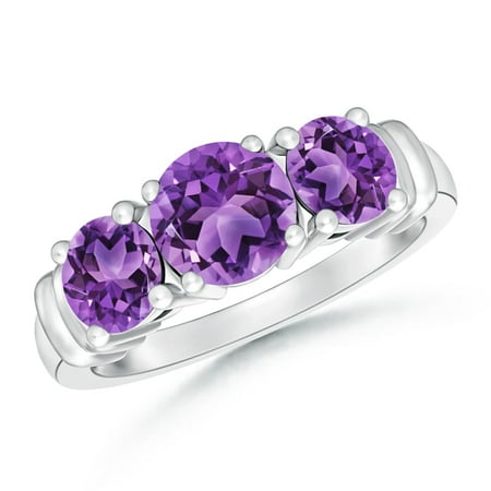Platinum Antique Style Ring (February Birthstone Ring - Vintage Style Three Stone Amethyst Wedding Band in Platinum (6mm Amethyst) -)