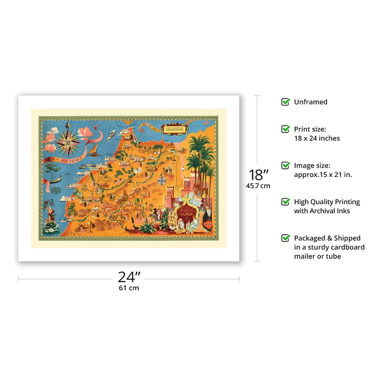Morocco (Le Maroc) - Vintage Pictorial Map by Lucien Boucher c