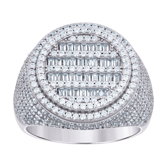 925 Sterling Silver Mens Baguette Round Cubic Zirconia Fashion Ring 17.6x5mm Wide Size 7 Ring for Men