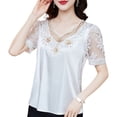 thumbnail image 2 of sunsanly Women Spring Shirt Plus Size Lace Patchwork Short Sleeves V Neck Pullover Match Pants Chiffon See-through Spring Blouse Women Clothes, 2 of 8