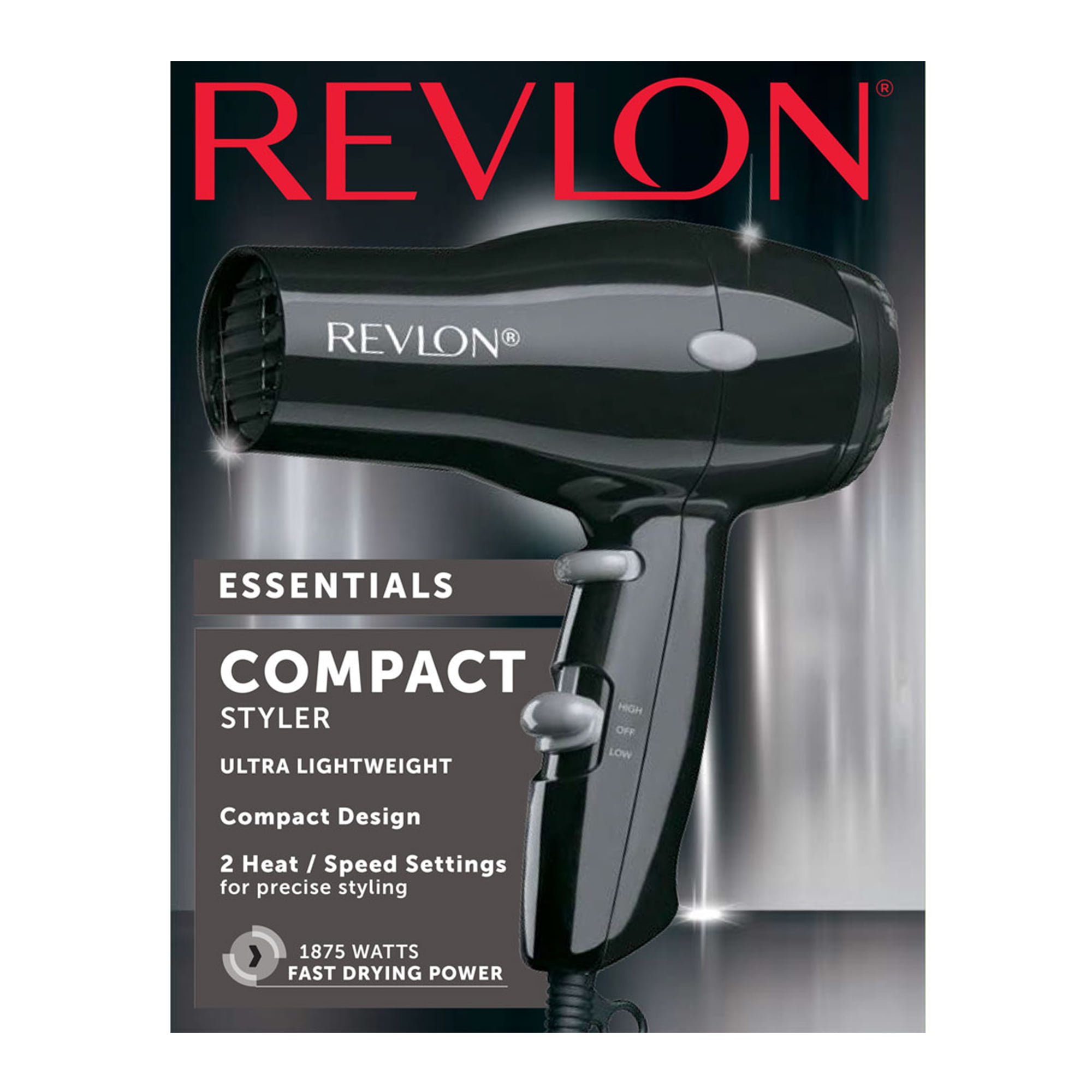 Revlon 1875W Compact Travel Hair Dryer, Black