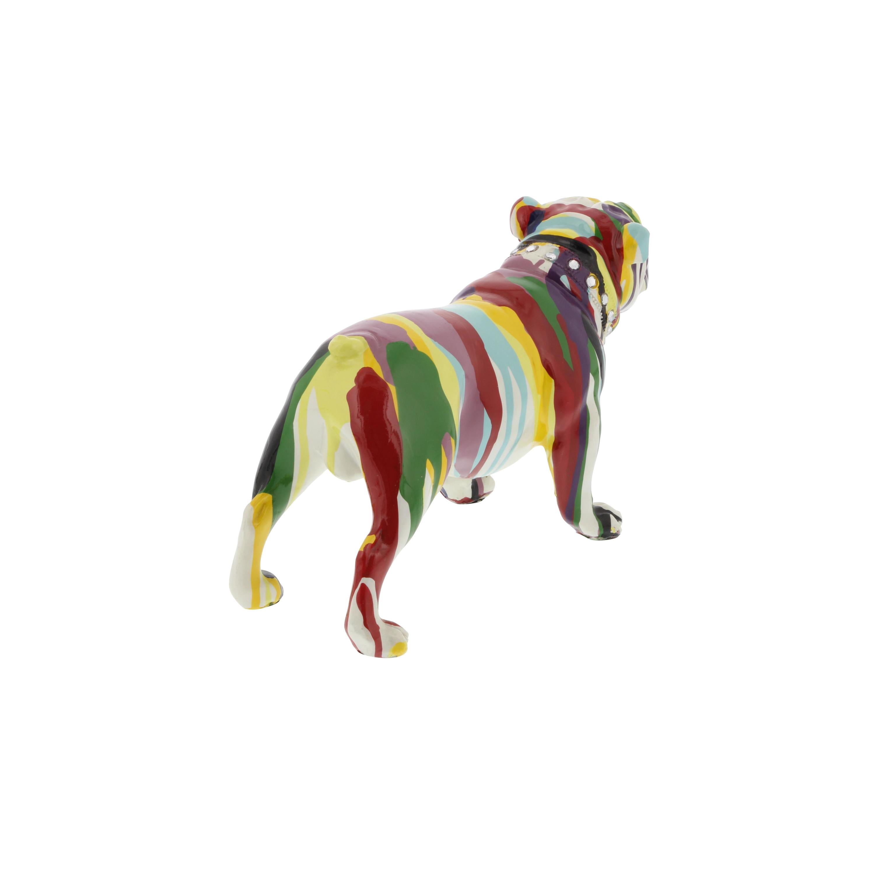11" x 6" Multi Colored Polystone Graffiti Bulldog Sculpture, by DecMode