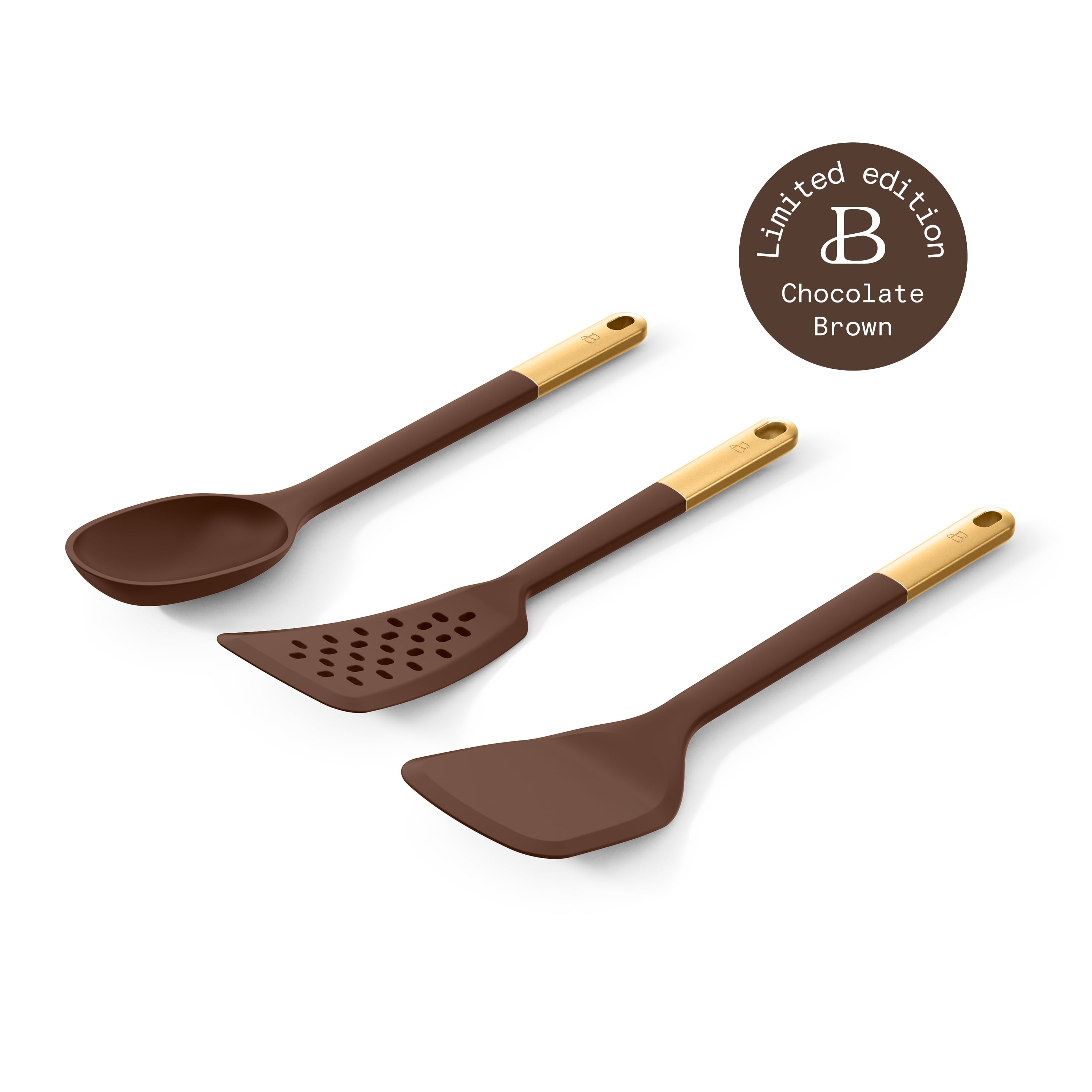 Beautiful 3-Piece Silicone Kitchen Utensil Tool Set, Chocolate by Drew Barrymore