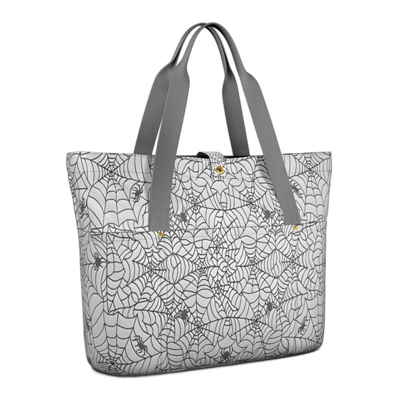 Tote Bag for Women - Halloween Spider Web and Spiders Shoulder Bag - Large Utility Work Duffle Bag with Zipper Handbag for Travel, Work, Sprots