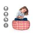 thumbnail image 2 of Houndstooth Storage Toy Bag Chair, Hand Drawn Ikat Pattern Traditional Old Fashioned Design in Pastel Colors, Stuffed Animal Organizer Washable Bag, Large Size, Peach and Pink, by Ambesonne, 2 of 3
