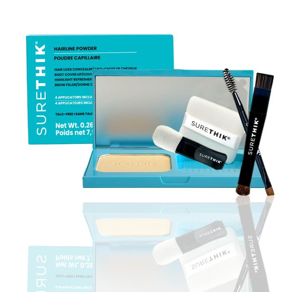 SURETHIK 4-in-1 Premium Hairline Powder Kit - Conceal Thinning Hair, Root Touch-Up, Highlight Refresher & Eyebrow Enhancer for Men and Women (Platinum Blonde)