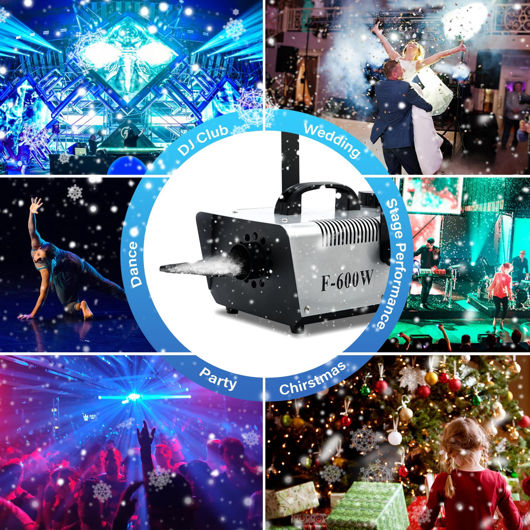 TCFUNDY Snow Machine 600W High Output Snowflake Maker w/ Wireless Remote Stage Atmospheric Effect