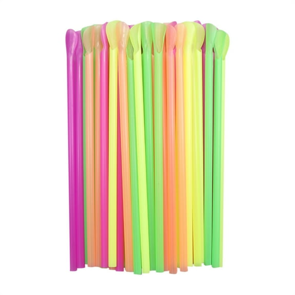 100 Pcs Snow Cone Spoon Straws, Happon Disposable Ice Cream Shaved Ice Spoon Plastic Drinking Straws for Restaurant, Home, Drink Shop