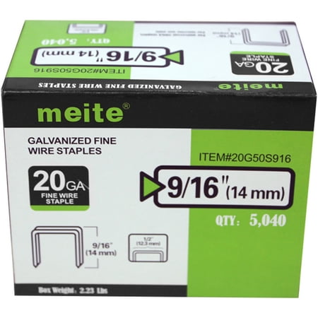 

meite 20 Gauge 1/2-inch Crown 9/16-inch Leg Length Galvanized Fine Wire Staples for Upholstery (5 000 Pcs/Box)