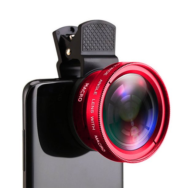 Sywqhk Lente 2 en 1 Clip universal 37 mm Lente para teléfono celular Lente 0.45x 49UV HD Lente (Rojo)