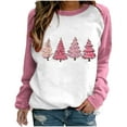 thumbnail image 2 of Cyber and Monday Deals pimelu Christmas Sweater Clearance Shirts for Christmas Women Fashion Color Block Pink Christmas Tree Print Graphics Sweatshirt Girls Crewneck Raglan Long Sleeve Pullover Top, 2 of 3
