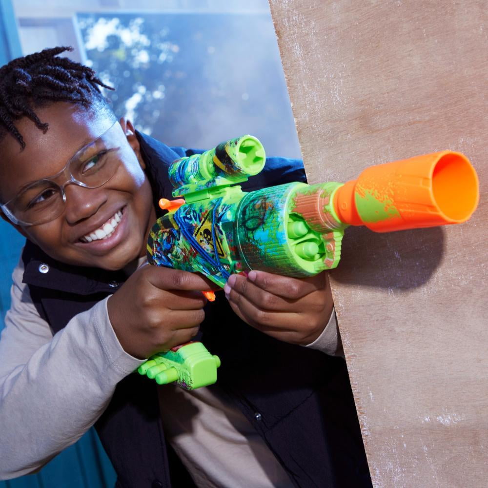 Nerf Zombie Driller Dart Blaster, 16 Nerf Elite Darts, Outdoor Games, Ages 8+