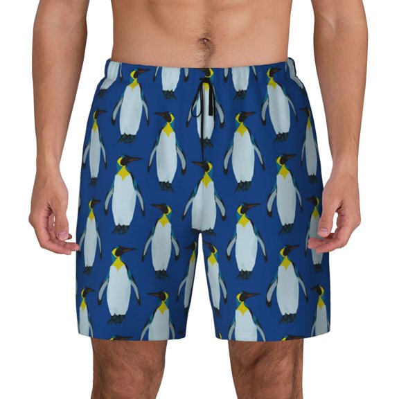 Kdxio Beautiful King Penguin Print Men'S Swim Trunks With Compression Liner 7 Inch Inseam Quick Dry Swim Shorts