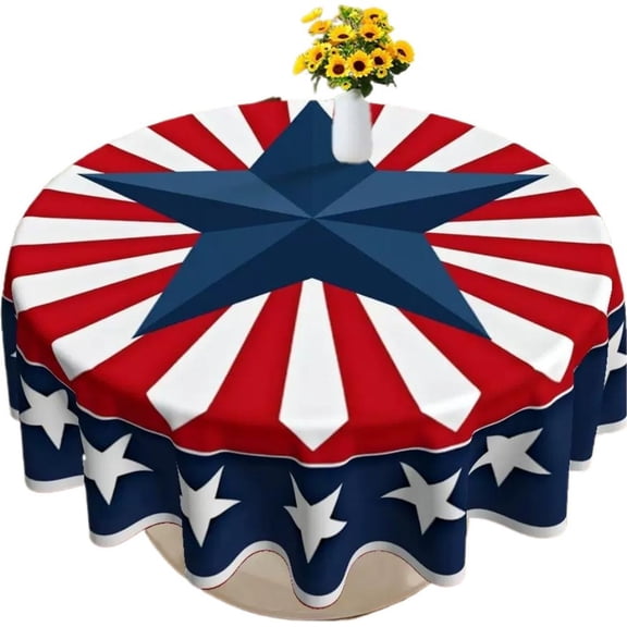 Agiufgs Round Tablecloth 60x60 in, Patriotic Flannel Table Cover, for Independence Day Memorial Day Themed Parties Summer, White
