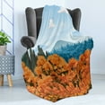thumbnail image 4 of Forest Soft Flannel Fleece Throw Blanket, Display of Backwoods with Open Sky Mountains and Clouds, Cozy Plush for Indoor and Outdoor Use, 70" x 90", Army Green Pale Blue, by Ambesonne, 4 of 5