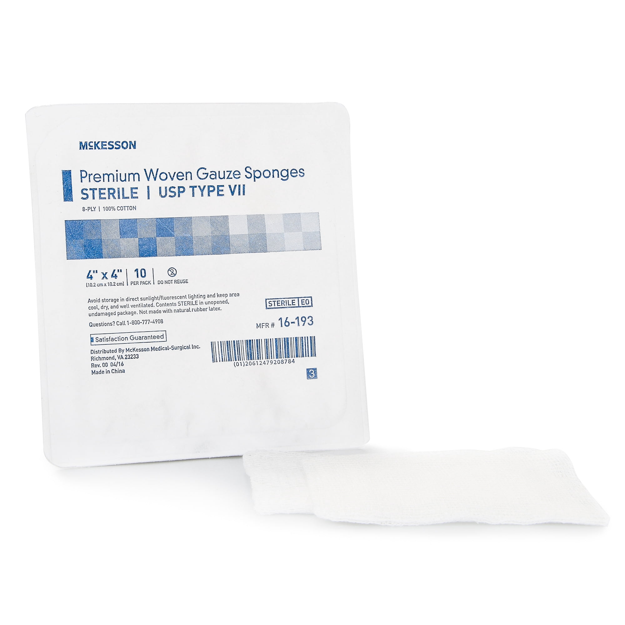 McKesson Premium Woven Gauze Sponges, 8-Ply - Sterile, 4 in x 4 in, 10 per Pack, 128 Packs, 1280 Total