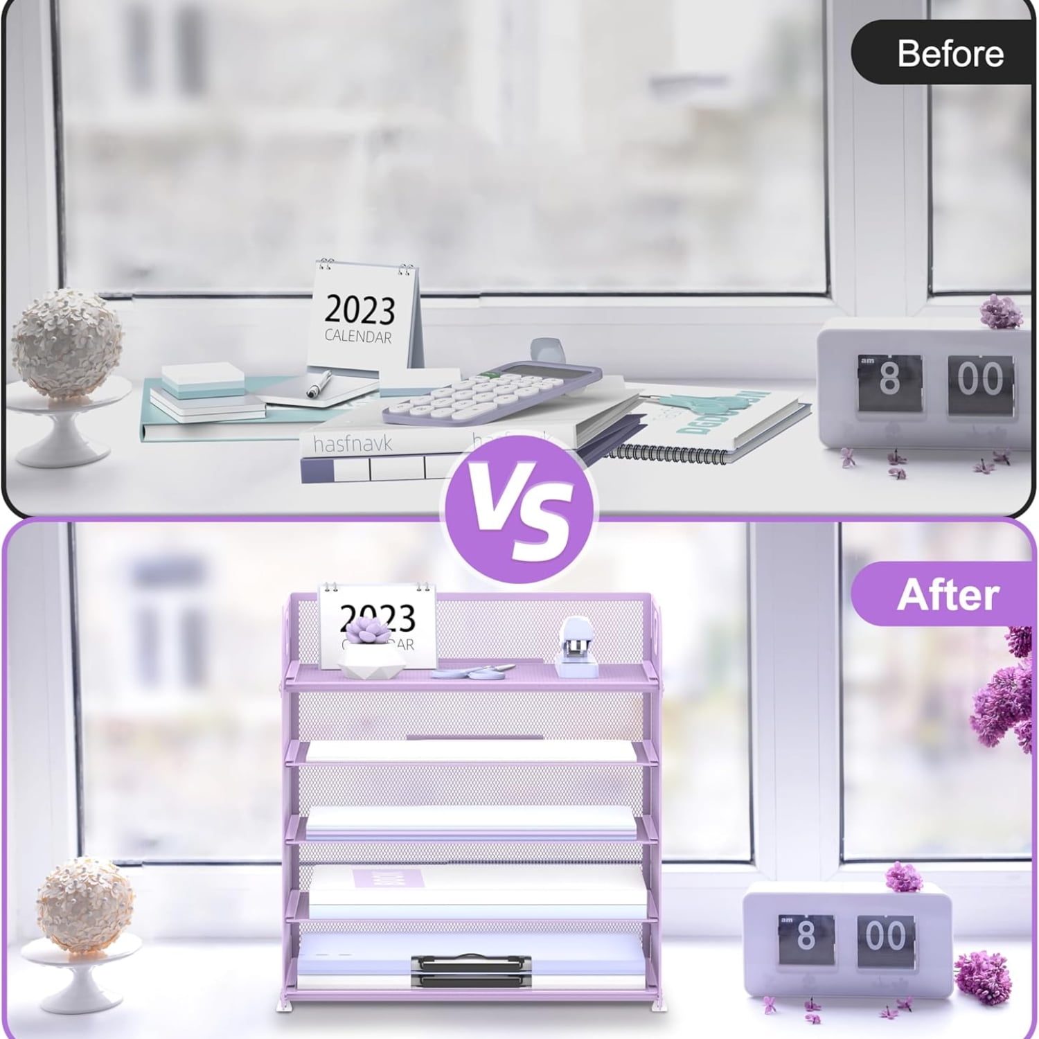 INTIGE 5-Tier Metal Desk Organizer with Handle, File Organizer, Purple, 1 Piece