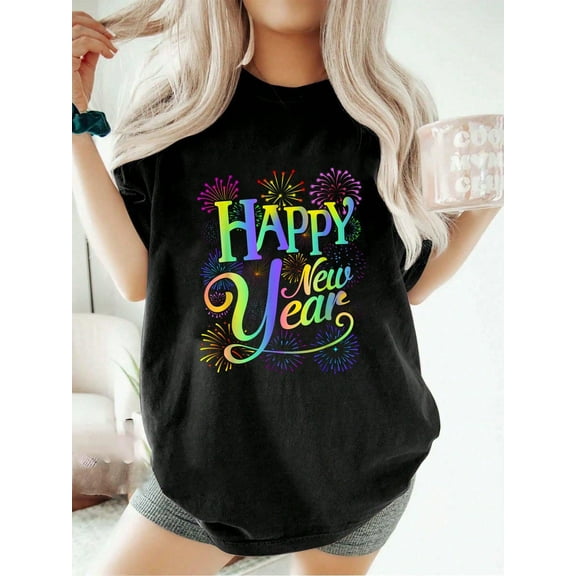100% Cotton Happy New Year 2026 New Year's Eve Party Matching Family T-Shirt Summer Tees Women