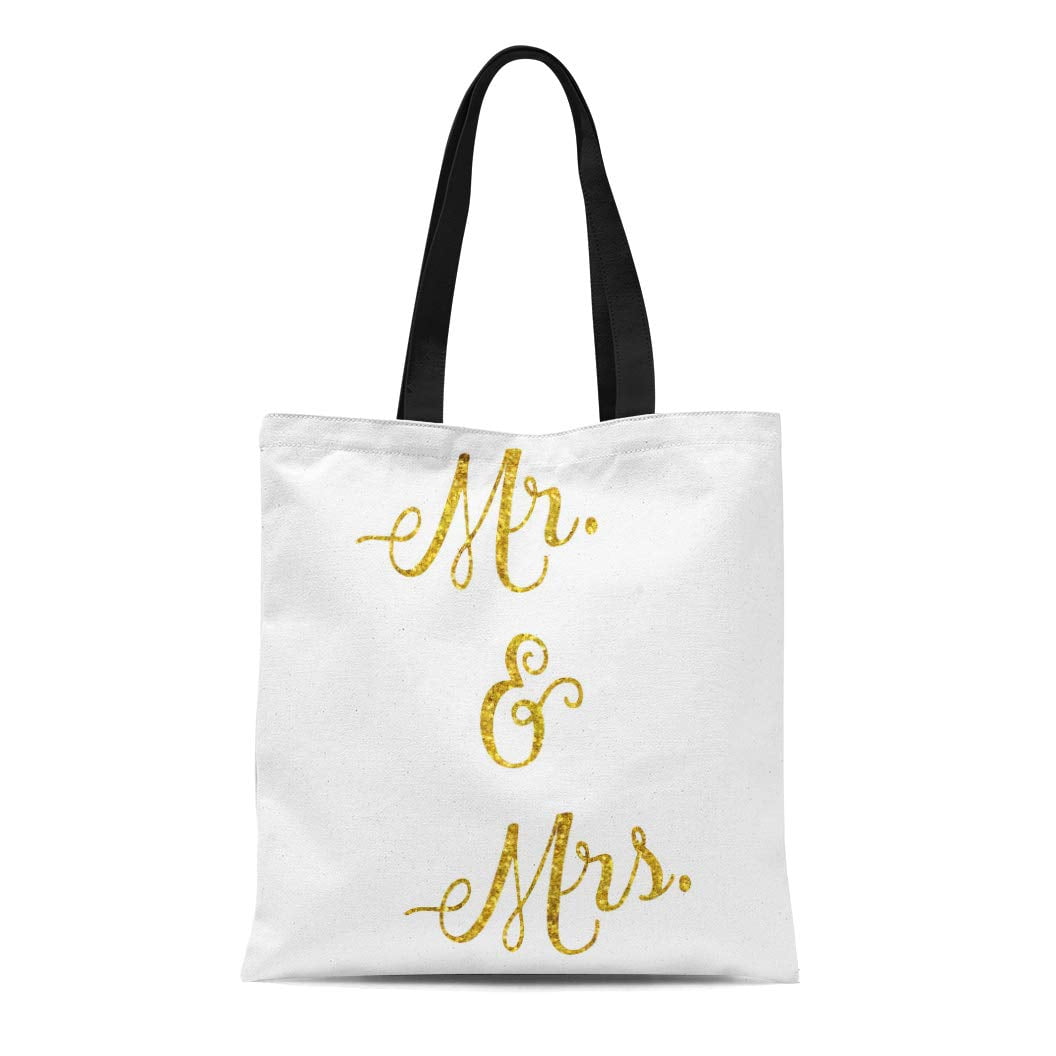 HATIART Canvas Tote Bag Gold Mr and Inspirational Wedding
