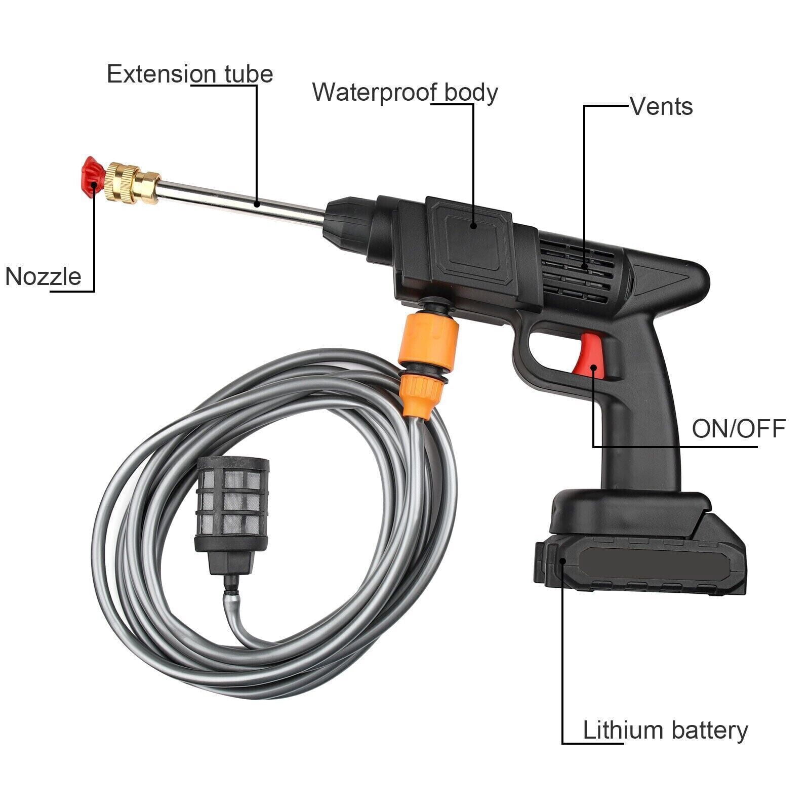 Cordless Electric High Pressure Water Spray Car Gun Portable Washer Cleaner Tool