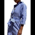 thumbnail image 2 of Vestido Camisero Informal para Mujer, con Solapa, 3/4, Cuello Abotonado, Abertura y Lazo, Vestido Maxi Estilo Resort. Azul M, 2 of 10
