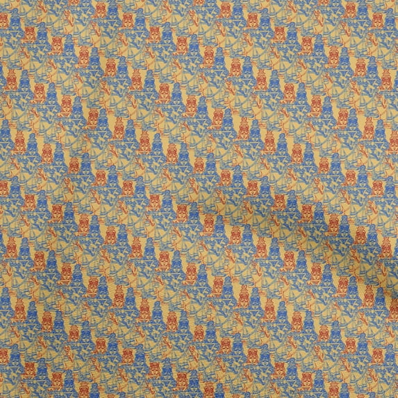 oneOone Cotton Cambric Yellow Fabric Kalamkari Fabric For Sewing Printed Craft Fabric By The Yard 42 Inch Wide