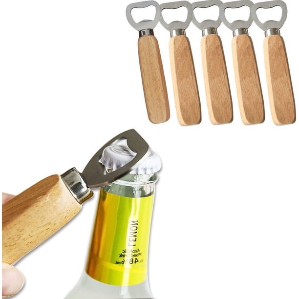 Zhuge Abridor de botellas de camarero para abrir cerveza, sidra y refrescos, mango de madera, portátil (juego de 5)