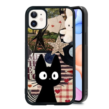 Silly Black Cat for iPhone 7/8/SE Case, Cute Aesthetic Art Puzzle Shock-Absorbent Protective,Black