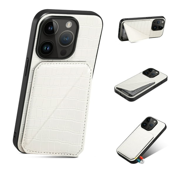 Mantto Crocodile Grain PU Leather Back Wallet Phone Case for iPhone 13, Hidden Magnetic Credit Card Slot Holder, Horizontal & Vertical Kickstand Durable Protective Cover, White