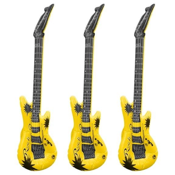 3pcs Inflatable Rock Star Guitar, Multicolored Blow up Guitar Musical Instrument Balloons Toy Set for 80s 90s Themed Party Favors Birthday Supplies Christmas Decoration(Yellow)