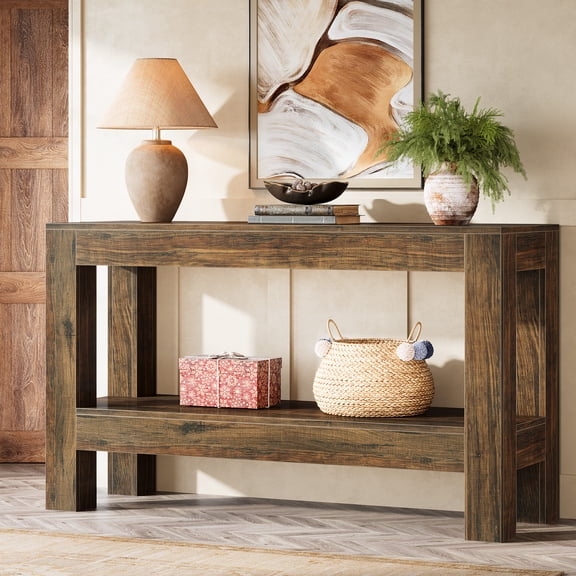 Finmind 62.99'' Wood Console Table: 2-Tier Entryway Sofa Table, Stylish Farmhouse Design with Plenty of Storage Space