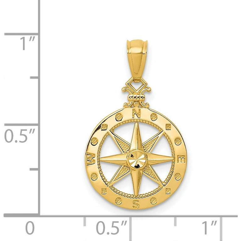 14k Yellow Gold Polished Finish 18.7mm Compass Pendant 14k Yellow Gold Polished Finish 18.7mm Compass Pendant