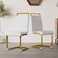thumbnail image 3 of 2 Pieces Dinner Chairs, PU Dinning Chairs with High Backrest and Upholstered Cushion Seat, Modern Dining Table Chairs with C-shaped Tube Legs, White+Gold, 3 of 9