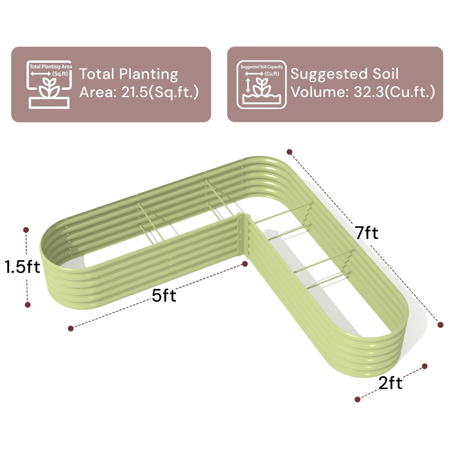Annoell 4-Pack L-Shaped Metal Raised Garden Bed, 18" Tall Galvanized Steel Corner Raised Planter Box 7x7x1.5 ft for Backyard Patio - Moss Green