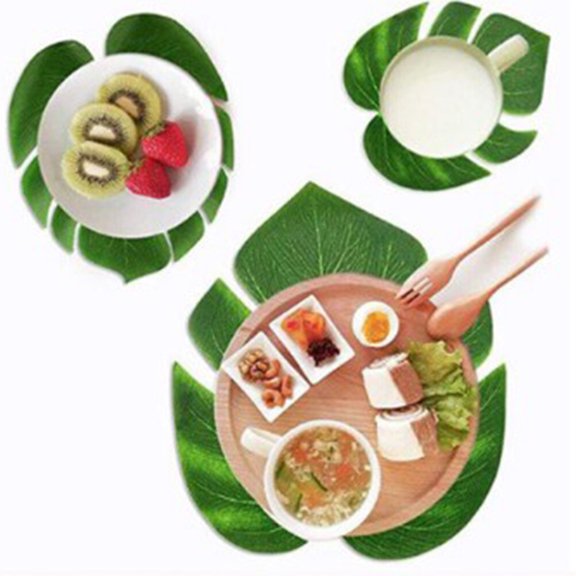ULTNICE Palm Leaf Placemat Reusable PVC Artificial Leaves in Green for Wedding Table Decoration