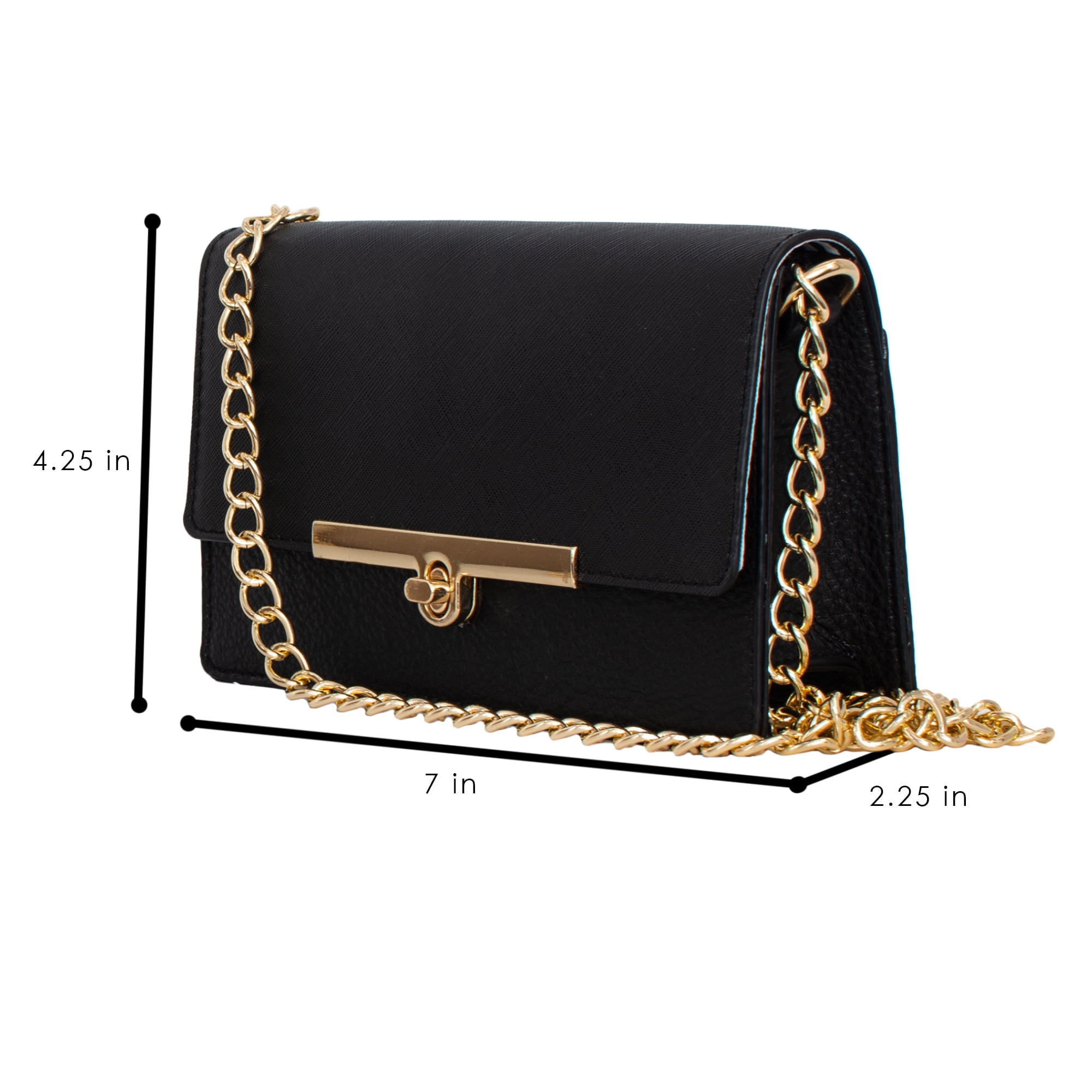 Alexis Bendel Women’s Small Saffiano Chain Flap Crossbody Everyday Handbag with Turn Lock