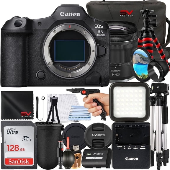 Canon EOS R5 Mark II Mirrorless Camera with Canon RF 24-105mm Lens  128GB Memory Card   Case   Tripod   SV Premium Accessory Bundle (International Version)