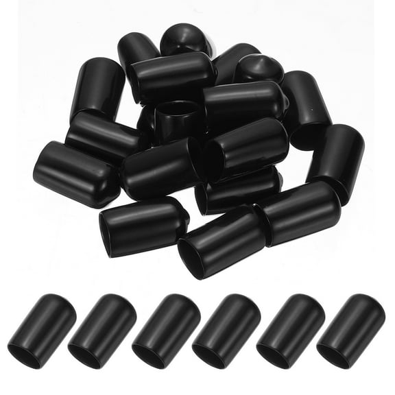 11mm ID Rubber End Caps, 35 PCS Rubber Caps High Temp Rubber Tips Screw Silicone End Caps Flexible Thread Protector for Pipes Screw Blots Tube Fishing Jigs, Black