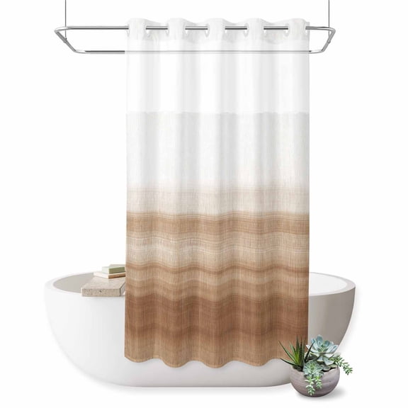 No Hook Shower Curtain with Built-in Rings - Brown White Washable Waterproof Fabric Bathroom Curtains for Hotel,Rentals, Stall 36 X 72 Inch , Abstract Modern Brush Strokes