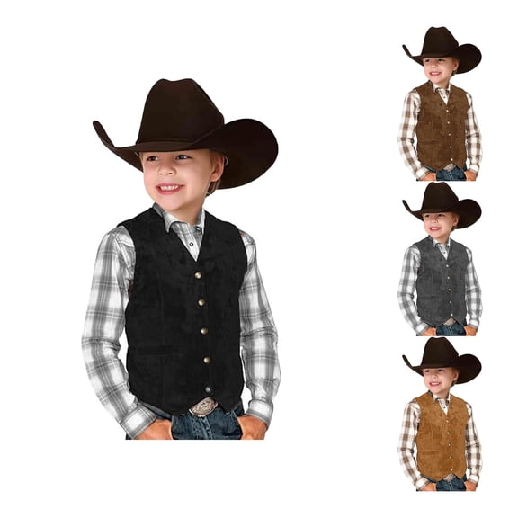 RTKFRFLM Kids Suede Vest Top Unisex Sleeveless Casual Waistcoat Outerwear Brown 3-4 Years