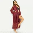 thumbnail image 6 of Douhoow Plus Size Women Bathrobe Long Kimono Lace Nightdress Sleepwear S-3XL, 6 of 8