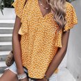 thumbnail image 3 of Top de manga corta para mujer, cuello en V, camisa con estampado floral, manga con volantes, camisa suelta, Top informal de verano amarillo S, 3 of 5