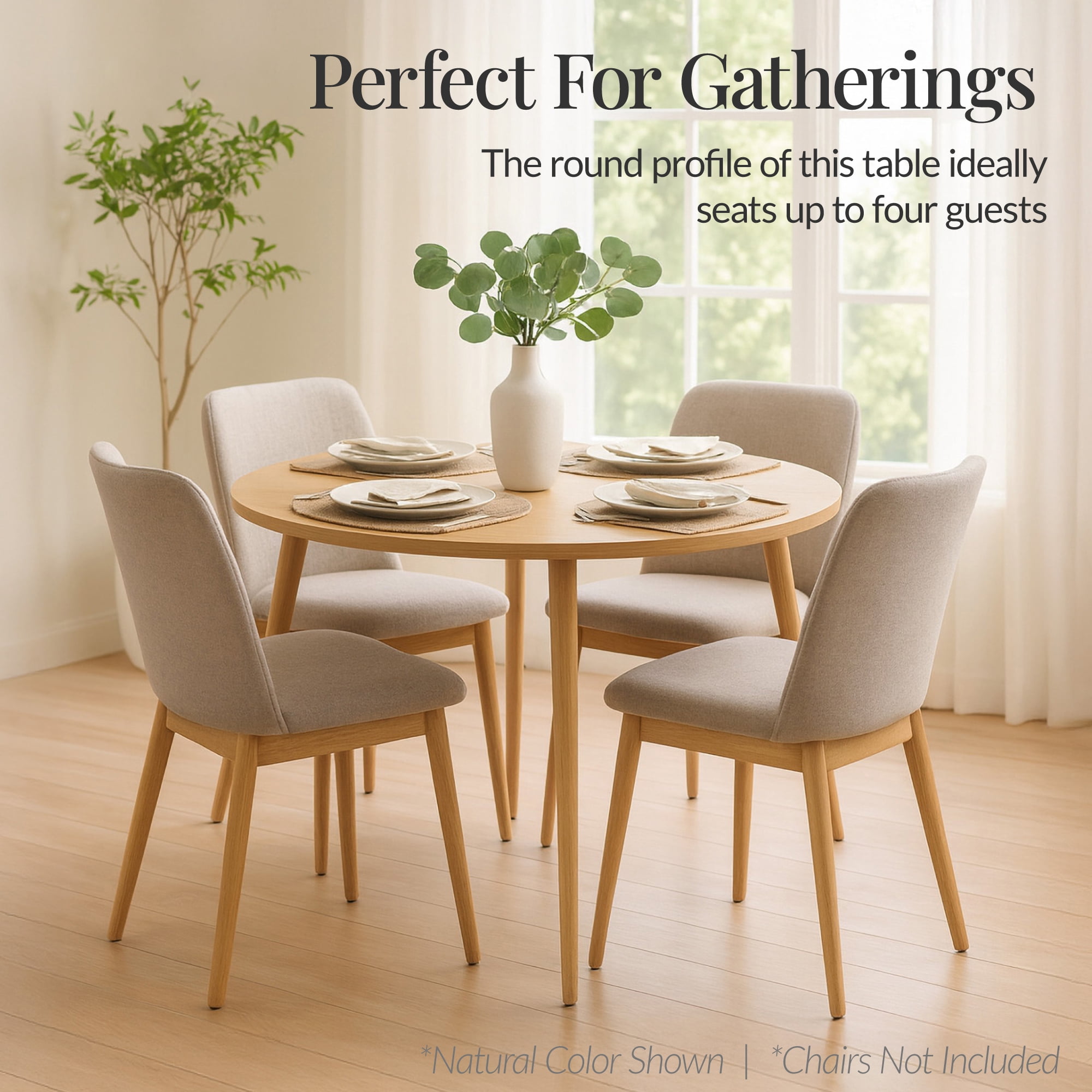 Best Choice Products Round Mid-Century Modern 35.5in Dining Table, Dinette for Home or Kitchen w/Wood Finish Steel Legs - Medium Brown